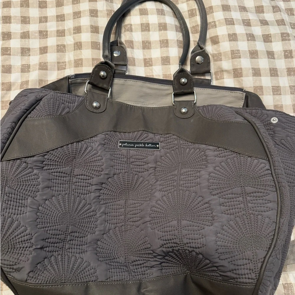 Petunia Pickle Bottom Gray Quilted Diaper Bag